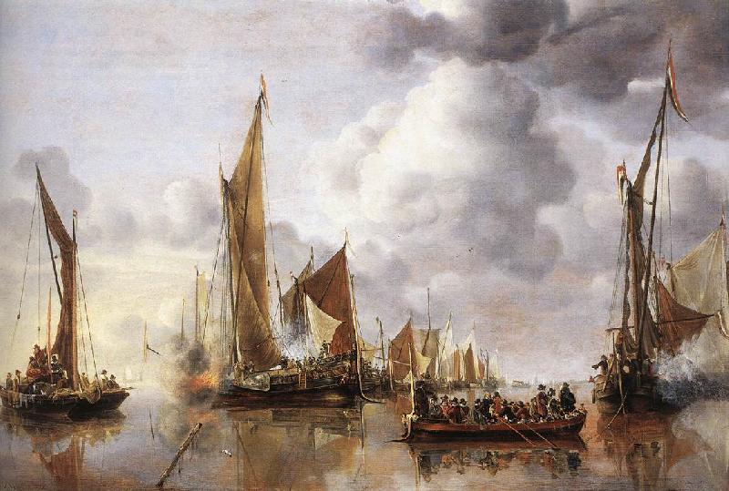 Jan van de Capelle The State Barge Saluted by the Home Fleet oil painting picture